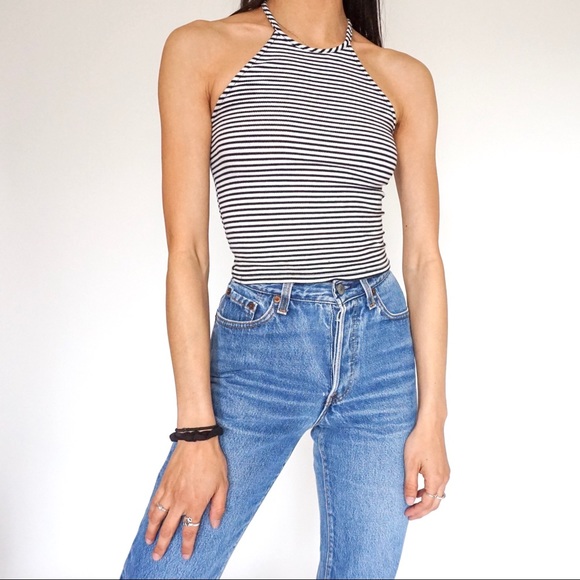 Vintage 90s Striped Halter Tank Top - Picture 2 of 4